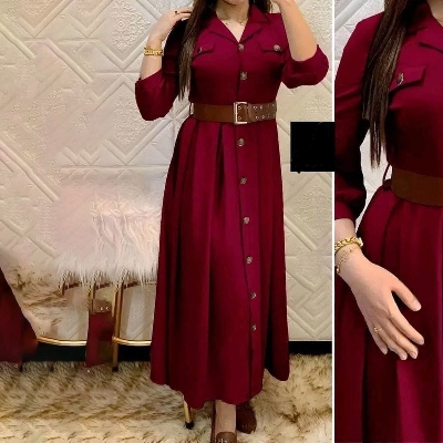 Picture of Western Fashion Ladis Poket gown Long Shirt Alex Georgette  style Kurti  dress for women - pest color
