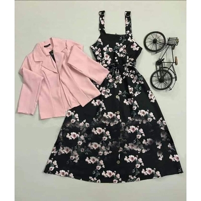 Picture of Westran Fashion blazer and black color print gown for women - Pink