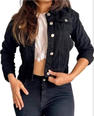 Picture of Women Fashionable Black Color trending Jeans Jacket - Denim Jacket - Black