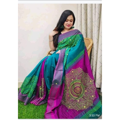 Picture of Block Print Block Saree New Collection Fashionable Stylish and Comfortable, Half Silk Saree For Women
