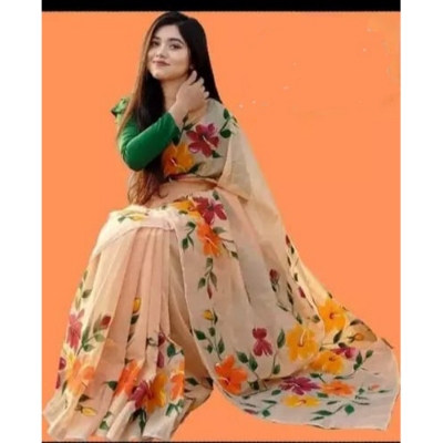 Picture of Hand Print New Excellent Collection Sarees, Fashionable, Stylish and Comfortable, Multicolor Half Silk Saree For Wom