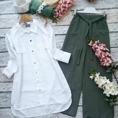 Picture of western dress Ladies Long Shart and Pant Shart Dubai Charry Georgette,  pant exprot cotton style for women - Cream.