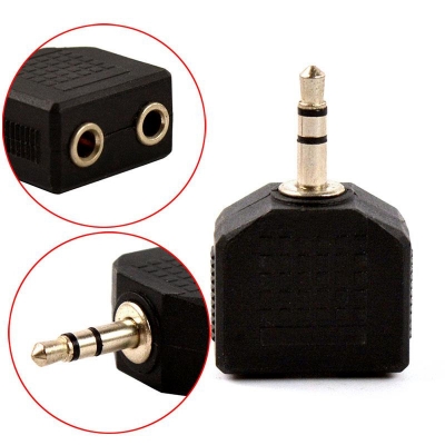 Picture of 3.5mm 1 to 2 mobile phone music earphone headphone headset audio speakers jack hole splitter plug adapter connector converter Black