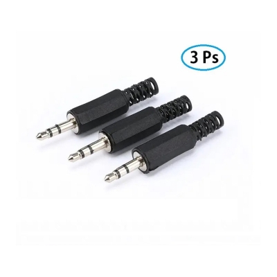 Picture of Audio Jack 3.5mm 3 Poles Stereo Male Plug Solder Connector 3 Ps Black