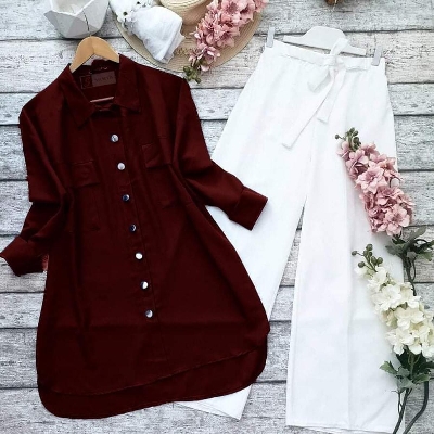 Picture of western dress Ladies Long Shart and Pant Shart Dubai Charry Georgette,  pant exprot cotton style for women - Black