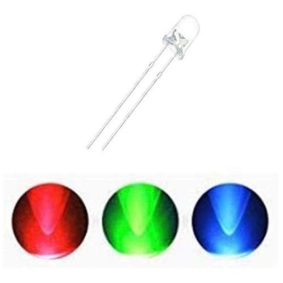 Picture of Multi Color Flashing 5mm RGB 2 Pin Bright LED - Light Emitting Diode - Clear LED of Colors Red, Green and Blue Flashing (20 Pcs) Multicolor