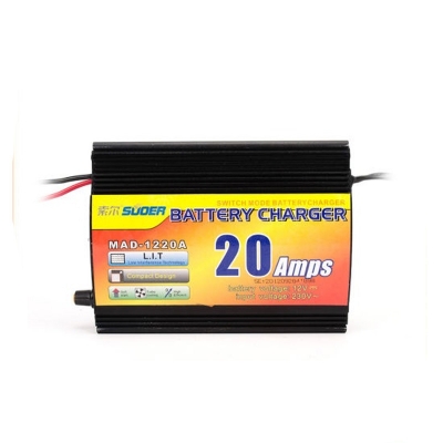 Picture of Digital Battery Charger 12v 20A Battery Charger full Auto and Digital Display - Intelligent Smart Battery Charger Full Auto Cut for 12v 20A to 200A Car Truck Autorickshaw Bikes IPS Industrial wet dry powder lead-acid Battery Black