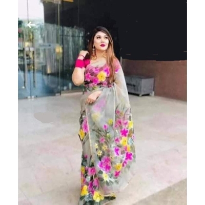 Picture of Hand Print Saree Ash Color Collection Fashionable Stylish and Comfortable, Half Silk Saree For Women
