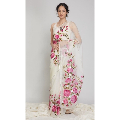 Picture of Half Silk Saree For Women - Black and White