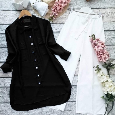 Picture of western dress Ladies Long Shart and Pant Shart Dubai Charry Georgette,  pant exprot cotton style for women - White