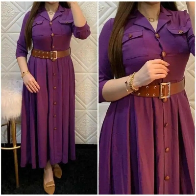 Picture of Western Fashion Ladis Poket gown Long Shirt Alex Georgette  style Kurti  dress for women - Yellow