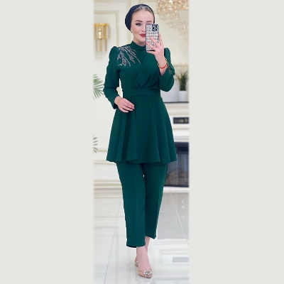 Picture of western dress Ladies Blazer Gown Tops and Pant Double Georgette Fabric style Kurti for women - Blue