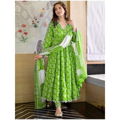 Picture of Readymade Stylish Ladies Dilruba Gown Set Arbit Fabric ambush print Green color Kurti for women - Pink