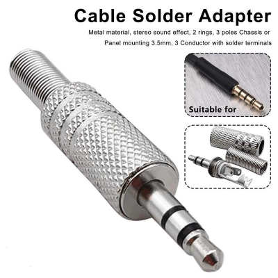 Picture of TE 3 Pole 3.5mm Male Repair Headphone Jack Plug Metal Alloy Audio Soldering 2 Ps Silver