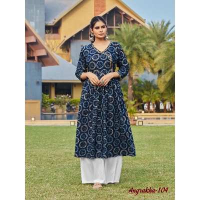 Picture of Readymade Stylish Ladies Gown Set Deep Blue Color Kurti for women - Blue