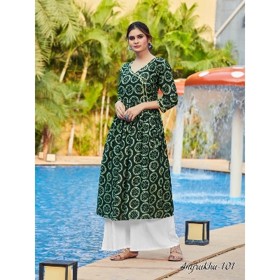 Picture of Readymade Stylish Ladies Gown Set Green Color Kurti for women - Red