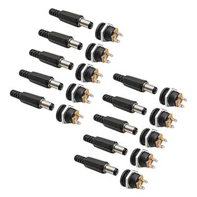 Picture of Panel Mount DC Connector Jacks 10 Pair (Male and Female Sockets) for Secure Electrical Connections Black