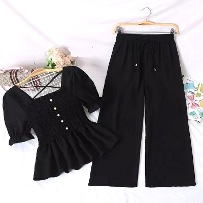 Picture of Contemporary Chic: Ladies Stitched Black Freal Tops and Pants in the Double Georgette Style Kurti Dress - Elevate Your Fashion Game - Light Ash