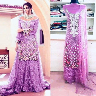 Picture of Indian Soft Tissue Fabric Pink Color Allover Sequence and Havey Embroidery Work Free Size Salwar Kameez Suits For Women