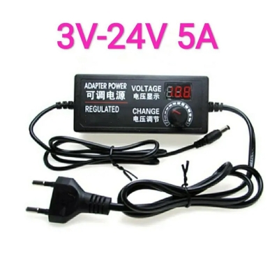 Picture of Adjustable DC 24V 5A Power Adapter with LED Voltmeter 775 Motor Power Supply AC 220V to DC 3V-24V Lighting Power Supply for LED Light RS775 775 DC Motor Audio Amplifier Black