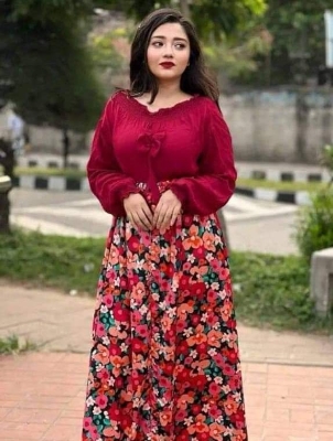 Picture of Western Dress summer fashion chiffon shirt and Skirts, women's summer dress, western style Tops and Skirts, sense of niche temperament shirt for Girls - Maroon
