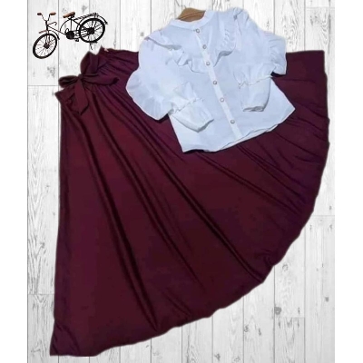 Picture of Western Dress summer fashion chiffon shirt and Skirts, women's summer dress, western style Tops and Skirts, sense of niche temperament shirt for Girls - Maroon