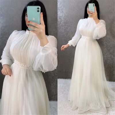 Picture of New design Stylish White Color Pal net Borka Gown  Malai Georgette and soft Pal net Fabric For Women - White