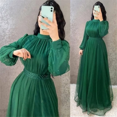 Picture of New design Stylish Green Color Pal net Borka Gown  Malai Georgette and soft Pal net Fabric For Women - Green