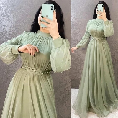 Picture of New design Stylish Olive Color Pal net Borka Gown  Malai Georgette and soft Pal net Fabric For Women - Olive