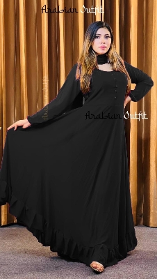 Picture of Westrn Fashion Ladis Stitch Gown and Lase Orna Black Color Duble Gorgette  style Kurti  dress for women - Black