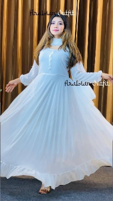 Picture of Westrn Fashion Ladis Stitch Gown and Lase Orna Akashi Color Duble Gorgette  style Kurti  dress for women - Blue