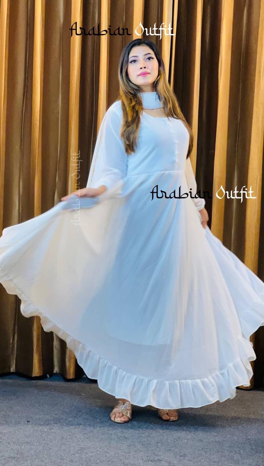 Picture of Westrn Fashion Ladis Stitch Gown and Lase Orna Akashi Color Duble Gorgette  style Kurti  dress for women - Blue