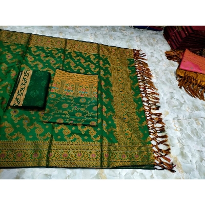 Picture of Unstitched Indian Benaroshi Katan Three Pieces  Special Gorgeous work collection Salwar Kameez For Women - Green