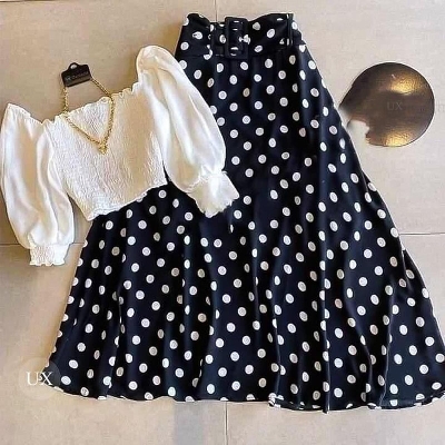 Picture of Western Dress white smoki Tops an Black Skart Kurti for Women - White