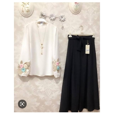 Picture of Western Dress white Tops and Black Skart Kurti for Women - Black