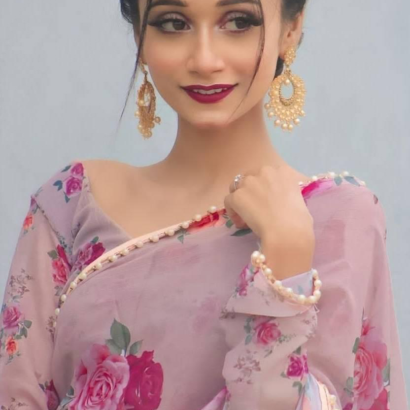 Picture of Elegant Purple Georgette Printed Pearl Lace Saree with Matching Blouse | Dress for Women - শাড়ি - Graceful & Charming Attire - Pink