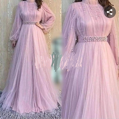 Picture of Pink Color Pal net Borka Gown  Malai Georgette and soft Pal net Fabric For Women - Pink