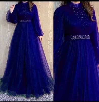 Picture of Blue Color Pal net Borka Gown  Malai Georgette and soft Pal net Fabric For Women - Blue