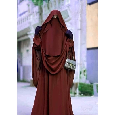 Picture of Women's Marhala Gown Borka With Hijab and Nikab Stylish Kurtis Muslim wear Double cherry Georgette Exclusive Designed For Women/Girls - Maroon