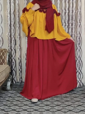 Picture of Women's Rumal Gown Borka With Hijab Stylish Kurtis Muslim wear Double cherry Georgette Exclusive Designed For Women/Girls - Red