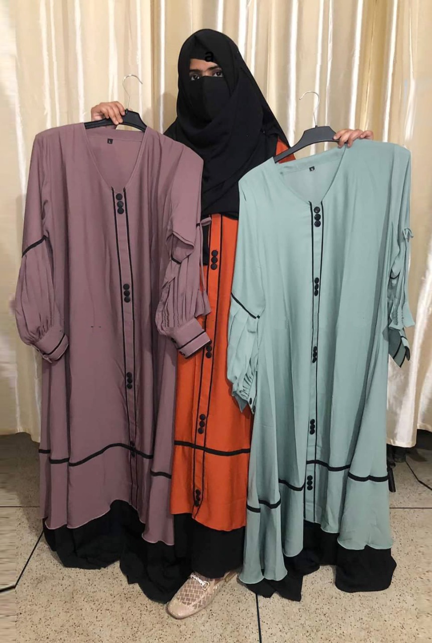 Picture of Women's Hafsa Gown Borka With Hijab Stylish Kurtis Double cherry Georgette Exclusive Designed For Women/Girls - Maroon