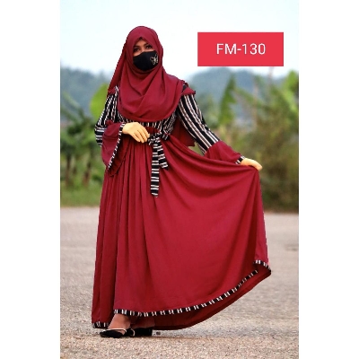 Picture of Women's Step Gown With Hijab Stylish Kurtis Double cherry Georgette Exclusive Designed For Women/Girls - Maroon