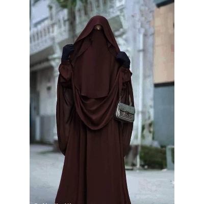 Picture of Women's Marhala Gown Borka With Hijab and Nikab Stylish Kurtis Muslim wear Double cherry Georgette Exclusive Designed For Women/Girls - Coffee