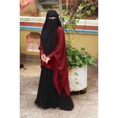 Picture of Women's Labiba Set Borka Gown With Kaptan Skart and Hoodinikab Stylish Kurtis Muslim wear Double cherry Georgette Exclusive Designed For Women/Girls - Maroon