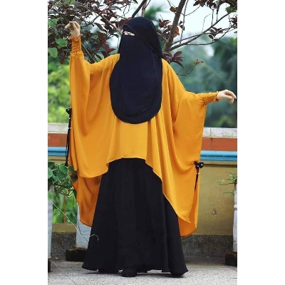 Picture of Women's Labiba Set Borka Gown With Kaptan Skart and Hoodinikab Stylish Kurtis Muslim wear Double cherry Georgette Exclusive Designed For Women/Girls - Yellow