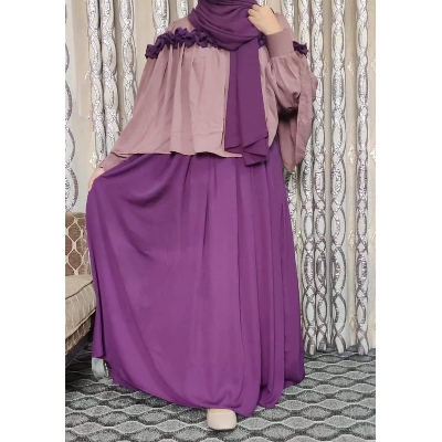 Picture of Women's Rumal Gown Borka With Hijab Stylish Kurtis Muslim wear Double cherry Georgette Exclusive Designed For Women/Girls - Purple