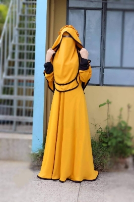 Picture of Women's Mohua-3 Gown Bown With Ready Hijab Stylish Muslim Wear Double cherry Georgette Exclusive Designed For Women/Girls - Yellow
