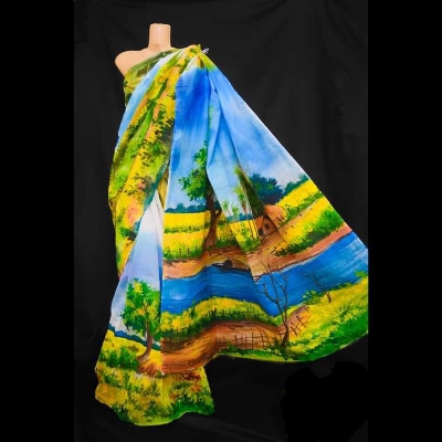 Picture of Hand Print Saree New Collection Multicolor Color Fashionable Stylish and Comfortable Traditional Clothing formal wear For Women - Multicolor