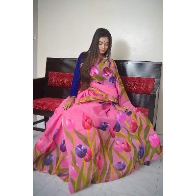 Picture of Hand Print Saree New Collection Pink Color Fashionable Stylish and Comfortable Traditional Clothing formal wear For Women - Pink