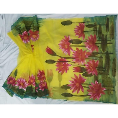 Picture of Hand Print Saree New Collection Yellow Color Fashionable Stylish and Comfortable Traditional Clothing formal wear For Women - Yellow